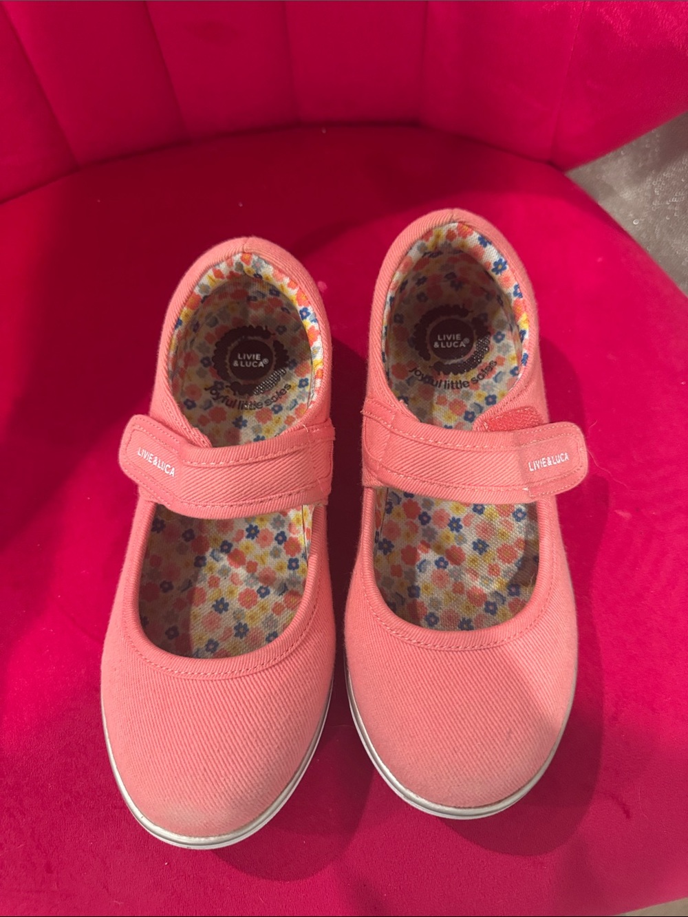 Barely worn Livie & Luca Coral Pink Mary Jane Canvas Shoes